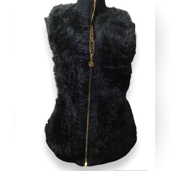 Vintage Anne Klein Black Faux Fur Vest w/Knit Sweater Back-IMMACULATE!! - Picture 11 of 11